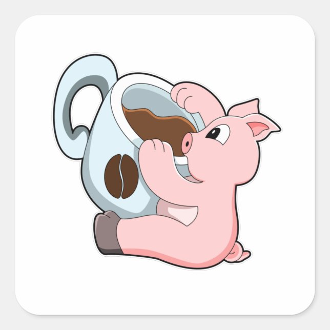 Sticker Carré Pig with Cup of Coffee (Devant)