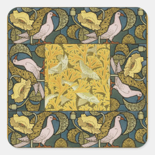 Sticker Carré Pigeon Blue Yellow Fish Art Nouveau
