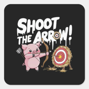 Sticker Carré Piglet rose pointant vers l'arc et la flèche