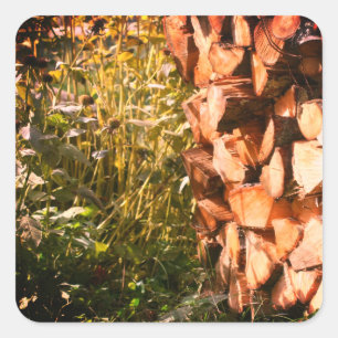 Sticker Carré Pile de bois de chauffage Nature