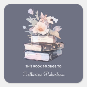 Sticker Carré Pile de livre Ce livre appartient à la plaque d'im