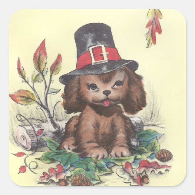 Sticker Carré Pilgrim Puppy Thanksgiving (Devant)