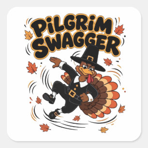 Sticker Carré Pilgrim Swagger Dindon de Thanksgiving Dab Dabbing