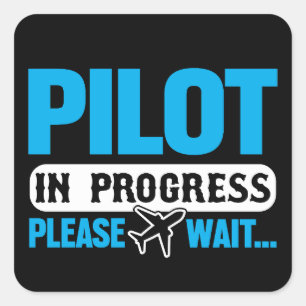 Sticker Carré Pilote amusant en cours d'études de vol