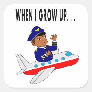 Sticker Carré Pilote d'avion de vol de garçon d'illustration