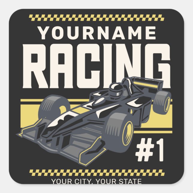 Sticker Carré Pilote de voiture de course rapide de l'équipe de  (Devant)