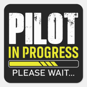 Sticker Carré Pilote en cours… Veuillez patienter Humour d'avi