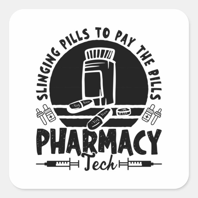 Sticker Carré Pilules de façade Pharmacy Technicien Cadeau (Devant)