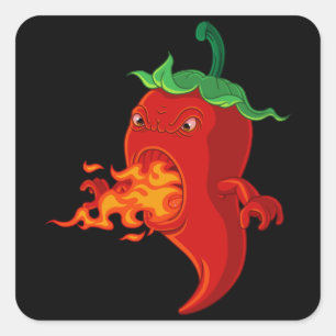 Sticker Carré piment chaud rouge avec flamme