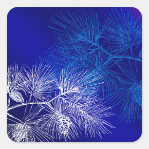 Sticker Carré Pin d'hiver bleu et blanc
