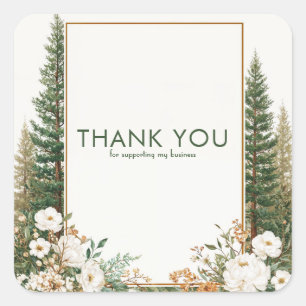 Sticker Carré Pin Élégant Fleur de Pivoine Blanche Forêt Rustiqu
