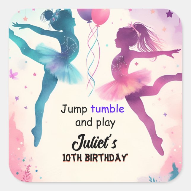 Sticker Carré Pin moderne mignon Jump fille gymnastique 10e anni (Devant)