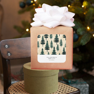 Sticker Carré Pin Vintage à feuillage persistant en vert foncé e