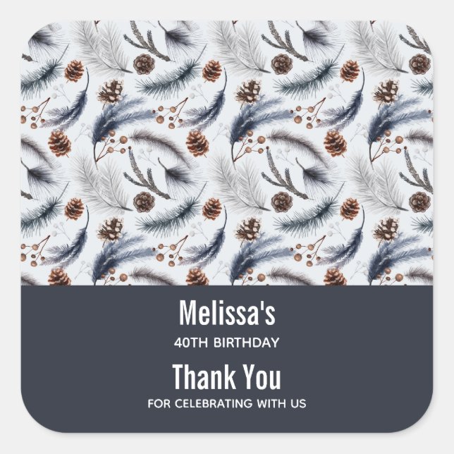 Sticker Carré Pine Cônes & Aiguilles Pin Motif d'hiver Favoriser (Devant)