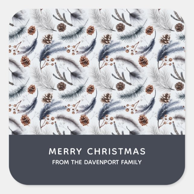 Sticker Carré Pine Cones et aiguilles de pin Noël Motif (Devant)