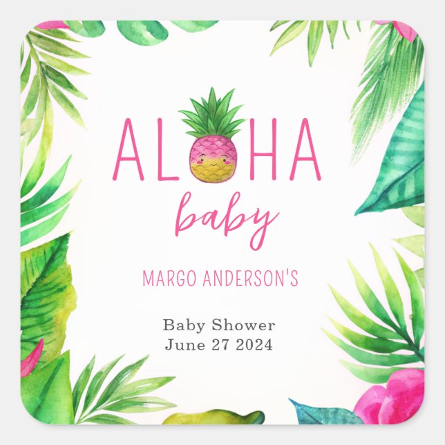 Sticker Carré Pineapple Jungle Pacificateurs Baby shower fille r (Devant)
