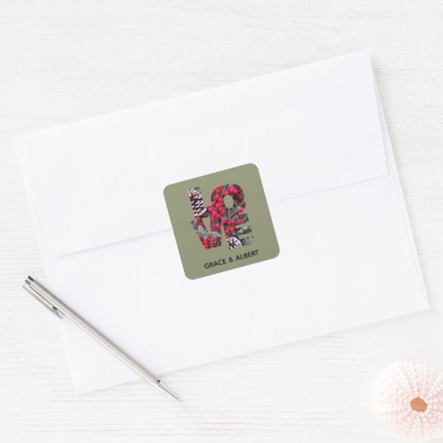 Sticker Carré Pinecones Evergreens Red Berries (Enveloppe)