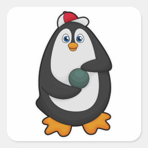 Sticker Carré Pingouin à Bowling avec Bowling