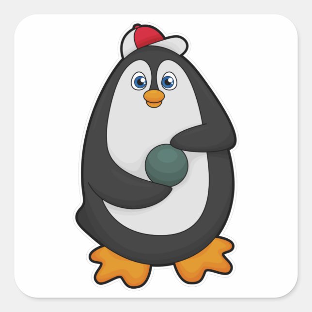 Sticker Carré Pingouin à Bowling avec Bowling (Devant)