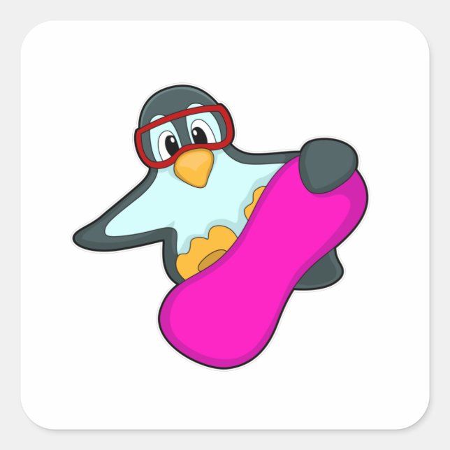 Sticker Carré Pingouin à Snowboard Sports & Ski lunettes (Devant)