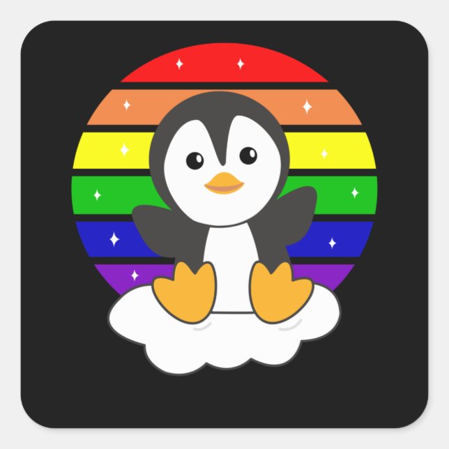 Sticker Carré Pingouin Arc-en-ciel Pingouins sucrés pour enfants (Devant)
