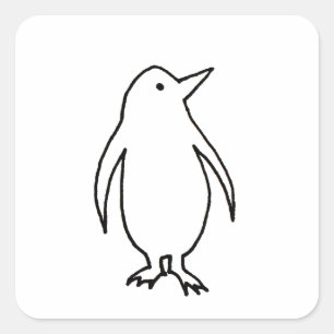 Sticker Carré Pingouin art ligne d'origine dessin frais et simpl