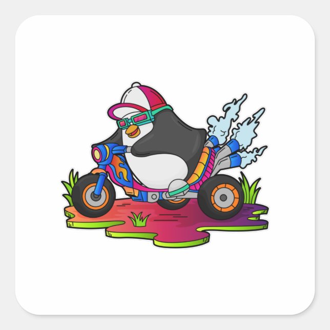 Sticker Carré Pingouin as Biker (Devant)
