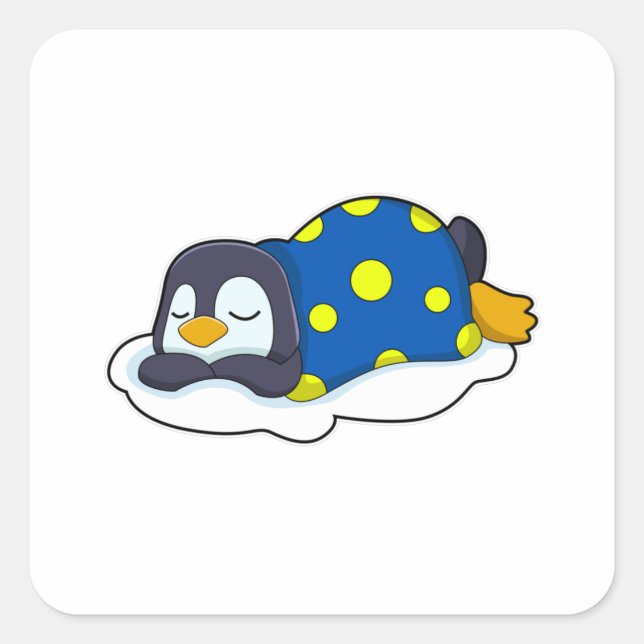 Sticker Carré Pingouin au coucher avec couverture (Devant)
