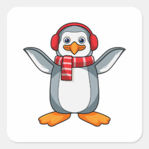 Sticker Carré Pingouin avec écran et casque