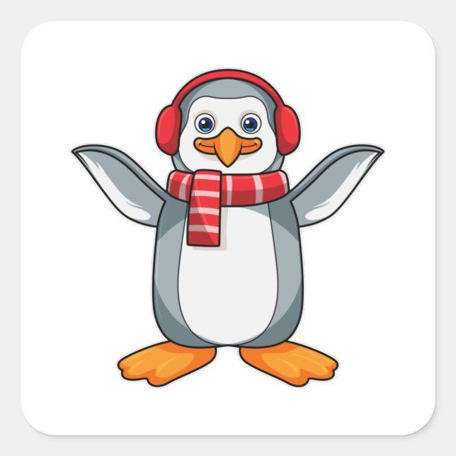Sticker Carré Pingouin avec écran et casque (Devant)