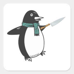 Sticker Carré Pingouin avec T-shirt couteau