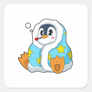 Sticker Carré Pingouin avec thermomètre clinique