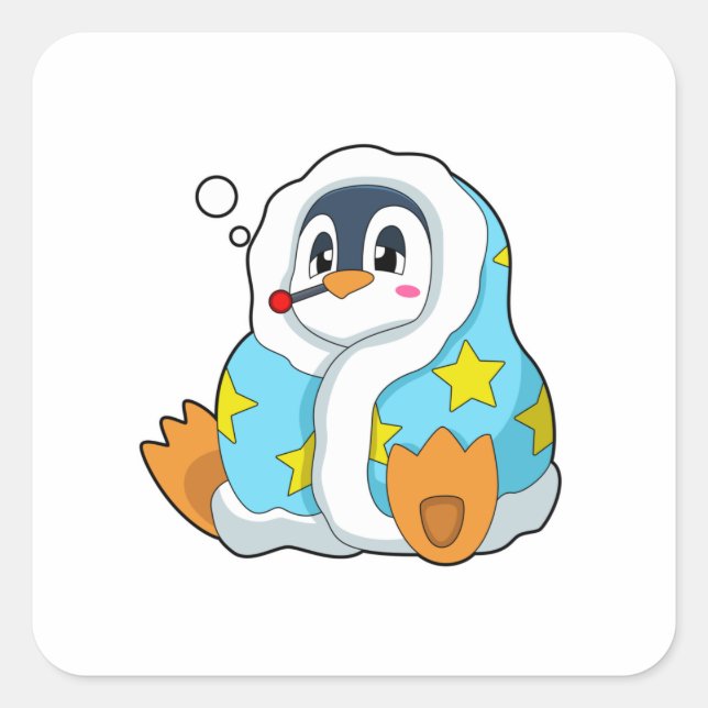 Sticker Carré Pingouin avec thermomètre clinique (Devant)
