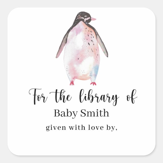 Sticker Carré Pingouin - Bibliothèque Baby Shower (Devant)