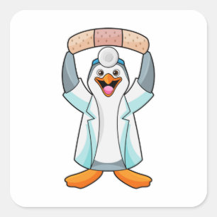 Sticker Carré Pingouin comme docteur avec plâtre
