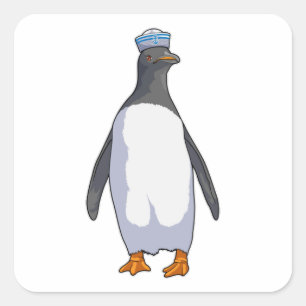 Sticker Carré Pingouin comme marin avec Casquette
