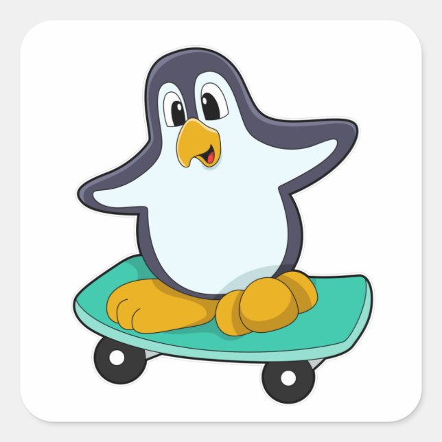 Sticker Carré Pingouin comme patineur sur skateboard (Devant)