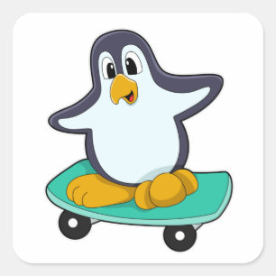 Sticker Carré Pingouin comme patineur sur skateboard