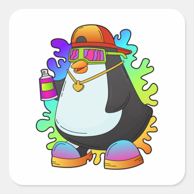 Sticker Carré Pingouin comme peintre avec Spray (Devant)