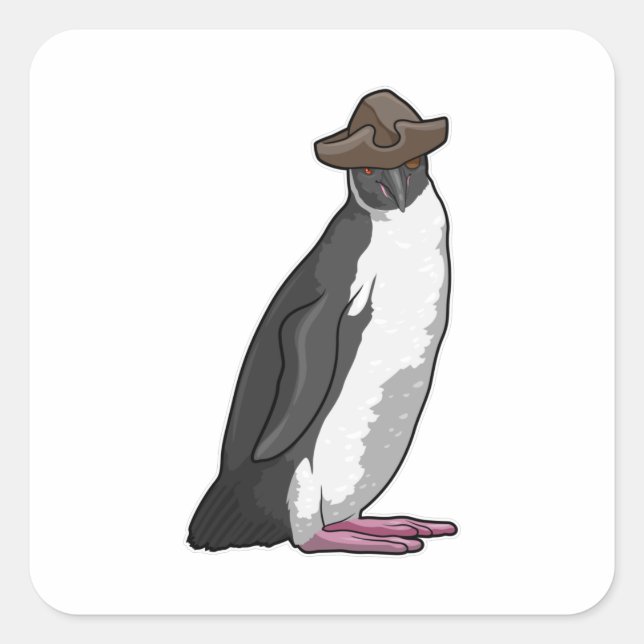 Sticker Carré Pingouin comme pirate avec Casquette (Devant)