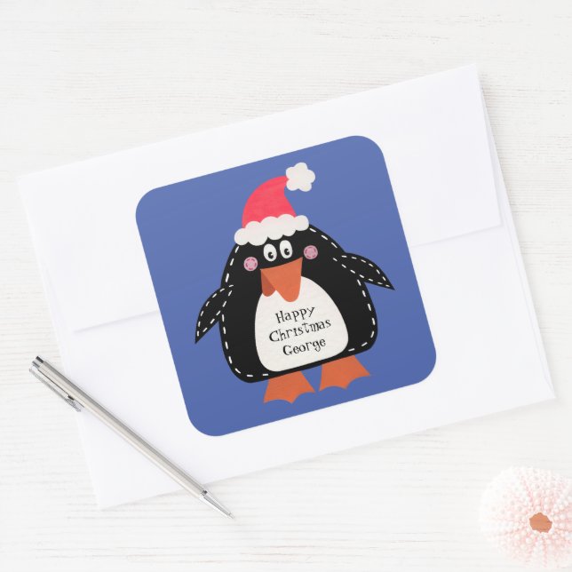 Sticker Carré Pingouin de Noël (Enveloppe)