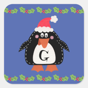 Sticker Carré Pingouin de Noël mignon personnalisé