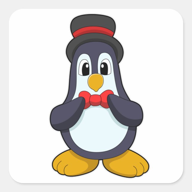 Sticker Carré Pingouin en forme de groom avec ruban et Casquette (Devant)