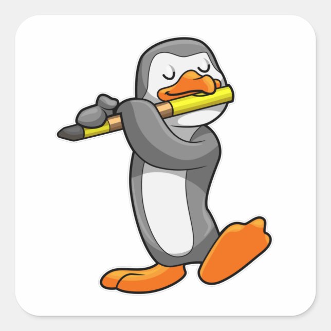Sticker Carré Pingouin en musique avec Flûte (Devant)