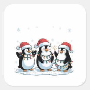 Sticker Carré Pingouin mignon portant le chapeau de Noël Xmas Pi
