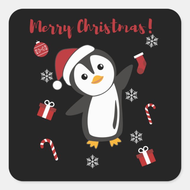 Sticker Carré Pingouin Noël Neige Animaux d'hiver Pingouins (Devant)