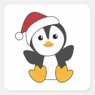 Sticker Carré Pingouin Noël Neige Animaux d'hiver Pingouins