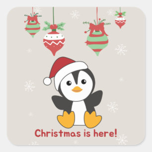 Sticker Carré Pingouin Noël Neige Hiver Animaux Penguins Squ