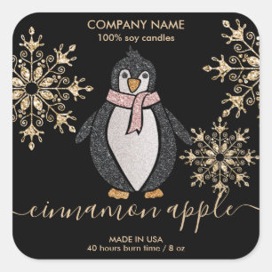 Sticker Carré Pingouin Parties scintillant Noël Neige hiver