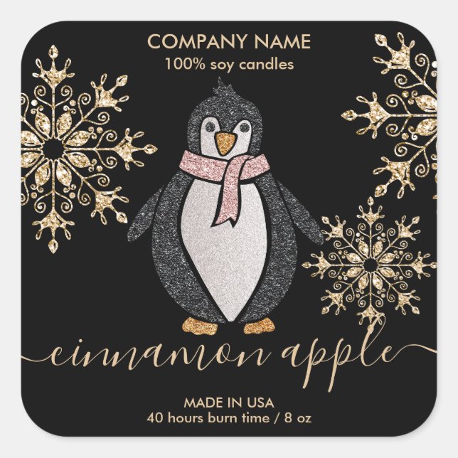 Sticker Carré Pingouin Parties scintillant Noël Neige hiver (Devant)
